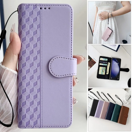 Luxury Leather Flip Purse Holder Phone Case For Samsung Galaxy Z Fold 7 6 5 4 3 Fold7 Fold6 Fold5 Wallet Card Cover Back Bag
