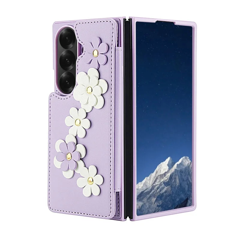 Long Lanyard Leather Wallet Card Slot Phone Case for Samsung Galaxy Z Fold 7 6 5 4 Wrist Strap Flip Purse Holder Cover Back Bag