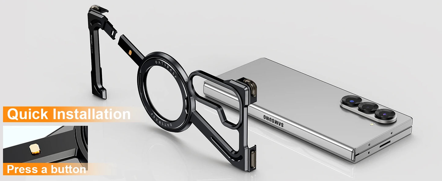 Oatsbasf Magnetic Phone Case for Samsung Galaxy Z Fold 6 5 Metal Slim Phone Protective Cover Shell with 360° Rotatable Stand