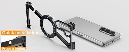 Oatsbasf Magnetic Phone Case for Samsung Galaxy Z Fold 6 5 Metal Slim Phone Protective Cover Shell with 360° Rotatable Stand