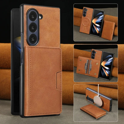 MagSafe Wireless Charging Leather Purse Phone Case For Samsung Galaxy Z Fold 7 6 5 4 3 Fold7 Fold6 Fold5 Flip Wallet Card Cover
