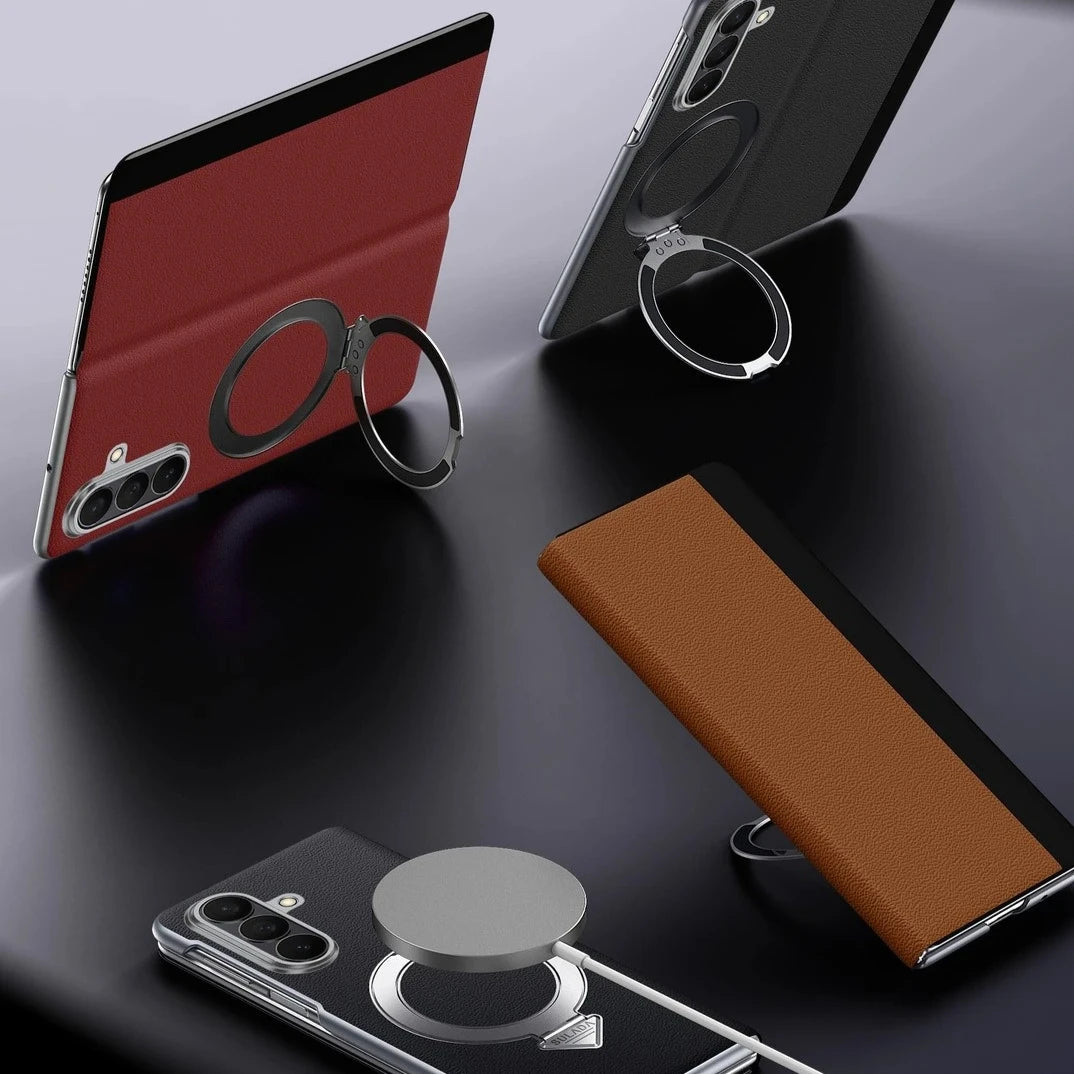 Genuine Cowhide Leather Phone Case for Samsung Galaxy Z Fold 7 Fold7 Wireless Charging Magnetic Attraction Bracket Flip Cover