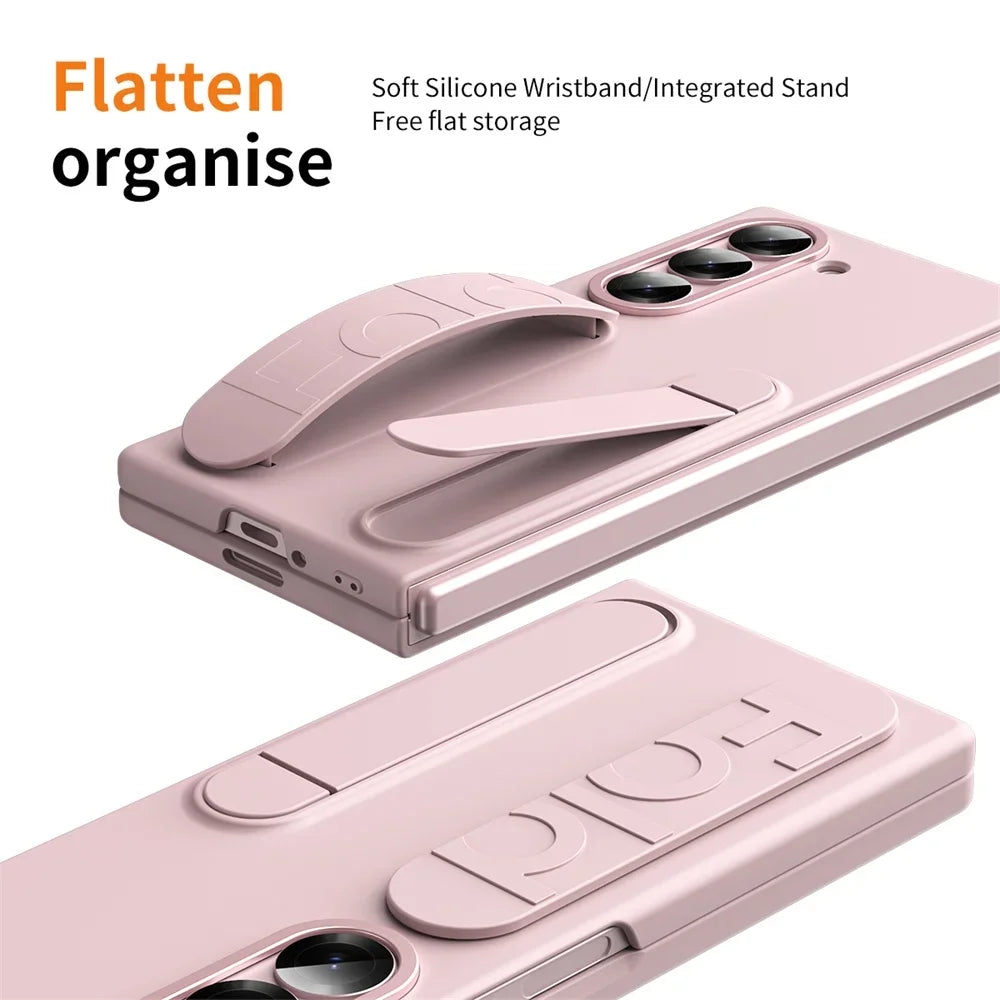 Luxury Wristband Invisible Bracket Case for Samsung Galaxy Z Fold 6 5 4 3 7 fold6 Hand Wrist Strap Folding Stand Silicone Cover
