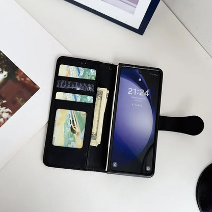 Luxury Leather Flip Purse Holder Phone Case For Samsung Galaxy Z Fold 7 6 5 4 3 Fold7 Fold6 Fold5 Wallet Card Cover Back Bag