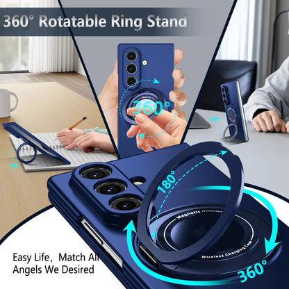 Luxury Military Armor Solid Color Magnetic 360 Bracket Phone Case For Samsung Z Fold 7 6 5 4 3 Wireless Charge Shockproof Cover