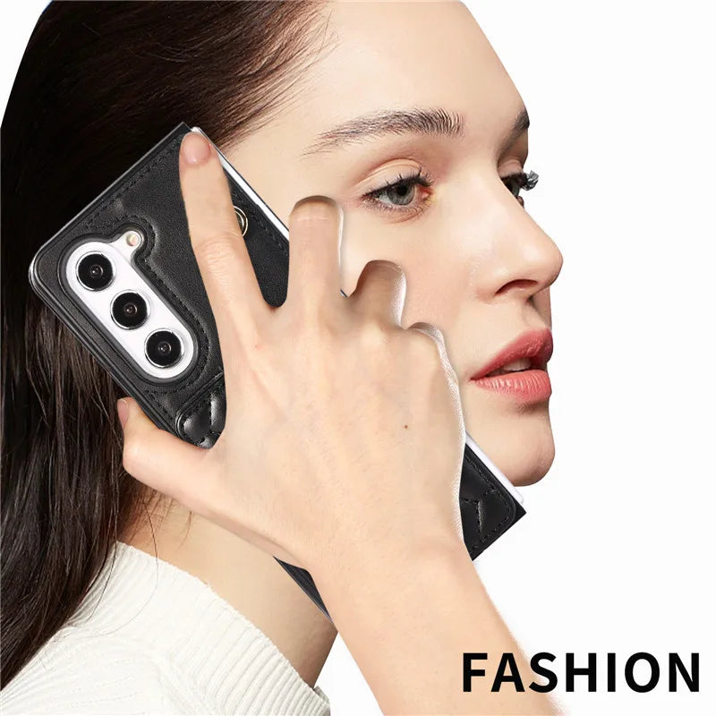 Crossbody Lanyard Leather Phone Case for Samsung Galaxy Z Fold 6 5 4 3 Fold6 Fold5 Fold4 Fold3 Wrist Rope Wallet Card Cover Etui