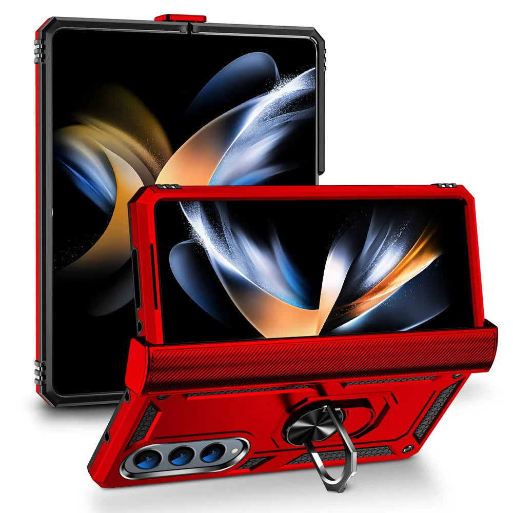 Military Grade Protection Metal Ring Grip Case for Galaxy Z Fold 4 Shockproof Heavy Duty Defender Rugged Folding Phone Case