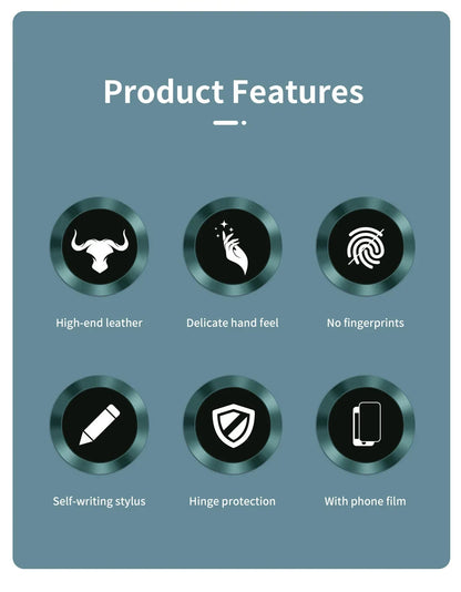 With Touch Pen Case For Samsung Galaxy Z Fold 5 Leather Hinge Fold 6 4 3 Screen Protector Tempered Film Folding Kickstand Cover