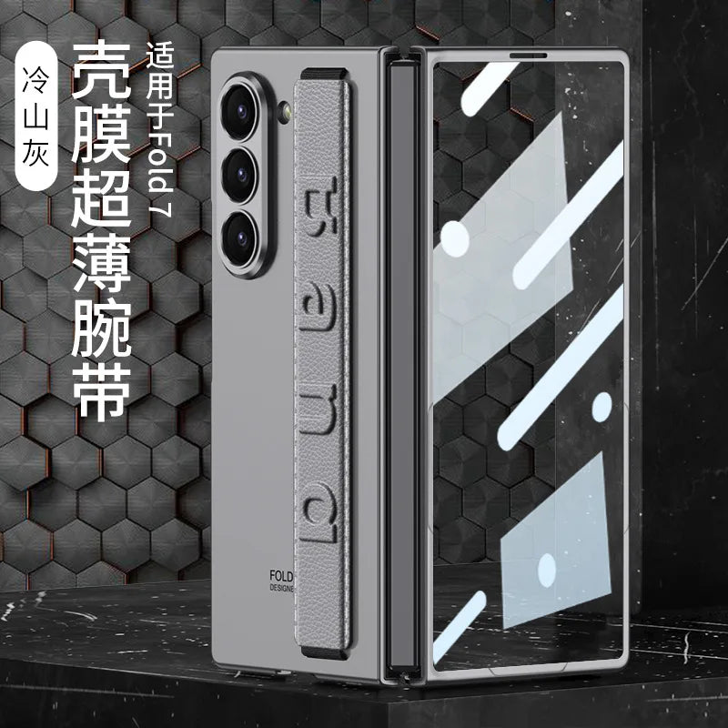 ZFold 7 High-end Screen Film+Phone Case for Samsung Galaxy Z Fold 7 6 Slim Elastic Wristband Wireless Charging Tough Pc Cover