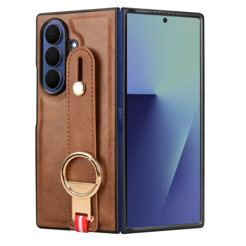 Samsung Galaxy Z Fold 7 New Anti-Shock Business Leather Wristband Cover Case For Samsung ZFold7 Non-Slip Protective Case