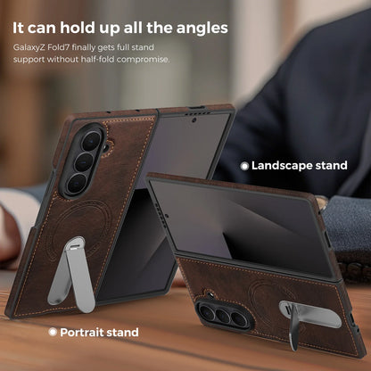 Fold 7 Strong Magnetic Phone Case for Samsung Galaxy Z Fold 7 6 5 4 3 Wireless Charging Metal Rotating Bracket Pu Leather Cover