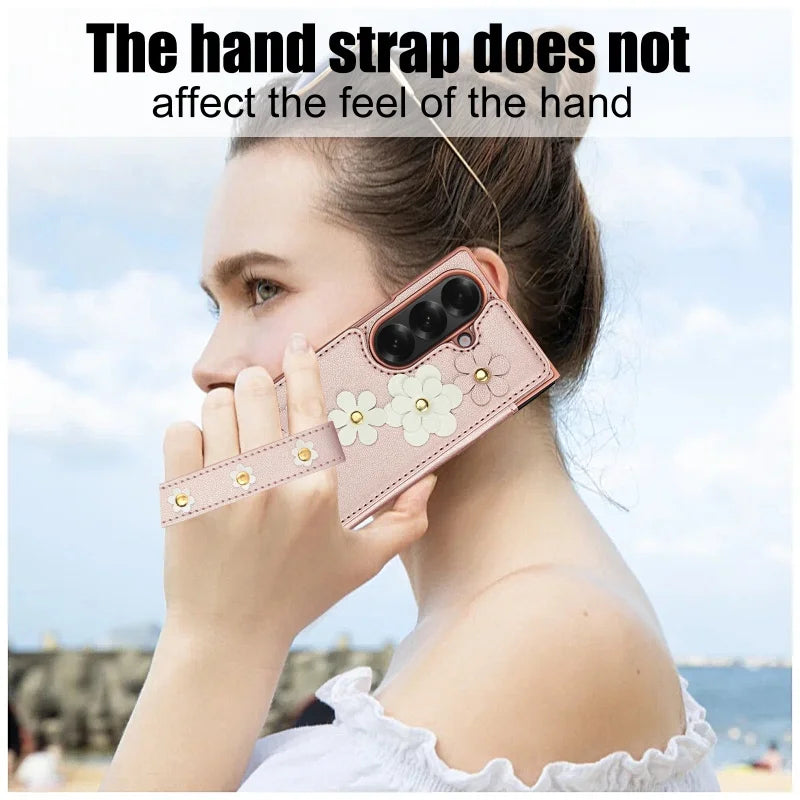 Long Lanyard Leather Wallet Card Slot Phone Case for Samsung Galaxy Z Fold 7 6 5 4 Wrist Strap Flip Purse Holder Cover Back Bag