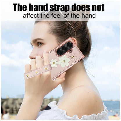 Long Lanyard Leather Wallet Card Slot Phone Case for Samsung Galaxy Z Fold 7 6 5 4 Wrist Strap Flip Purse Holder Cover Back Bag