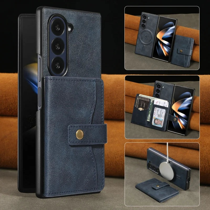 MagSafe Wireless Charging Wallet Card Phone Case For Samsung Galaxy Z Fold 7 6 5 4 3 Fold7 Fold6 Fold5 Flip Purse Holder Cover