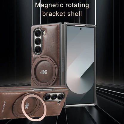 Z Fold7 Magnetic Electroplated Bracket Leather Flip Moblie Phone Case for Samsung Galaxy Z Fold 6 5 4 3 Protective Hard Cover