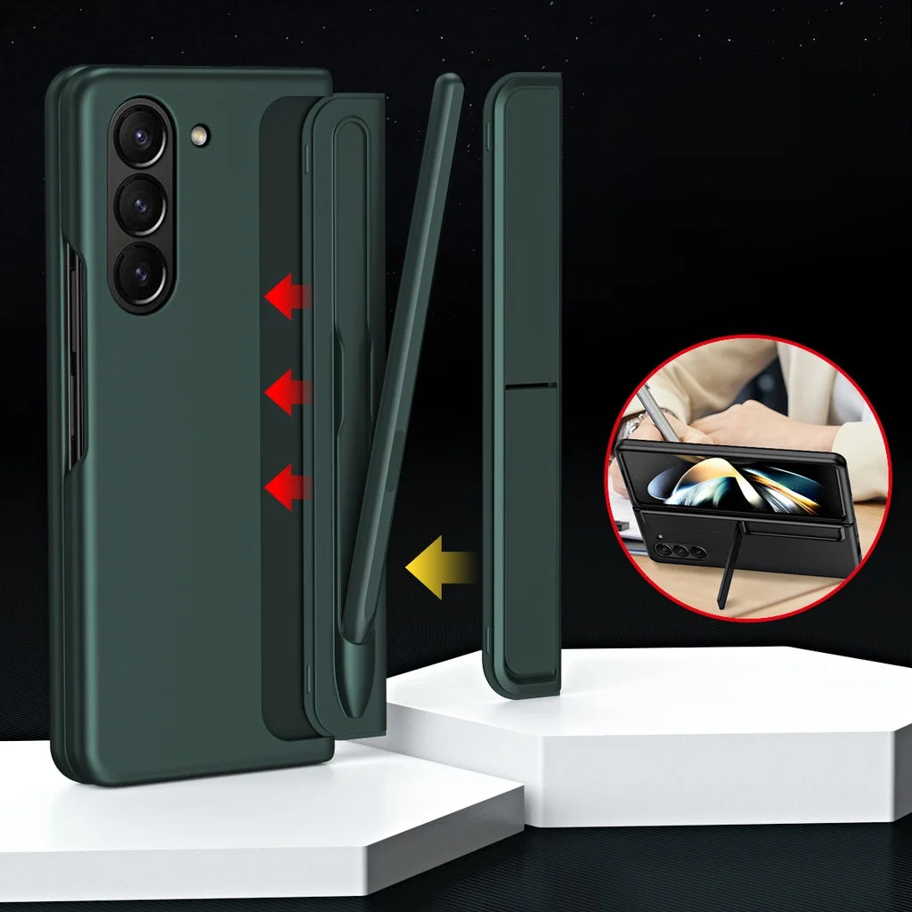 Invisible Bracket Stand Shockproof Phone Case For Samsung Galaxy Z Fold 7 ZFold 6 5 4 3 Protective Full Cover+Pen Slot Holder