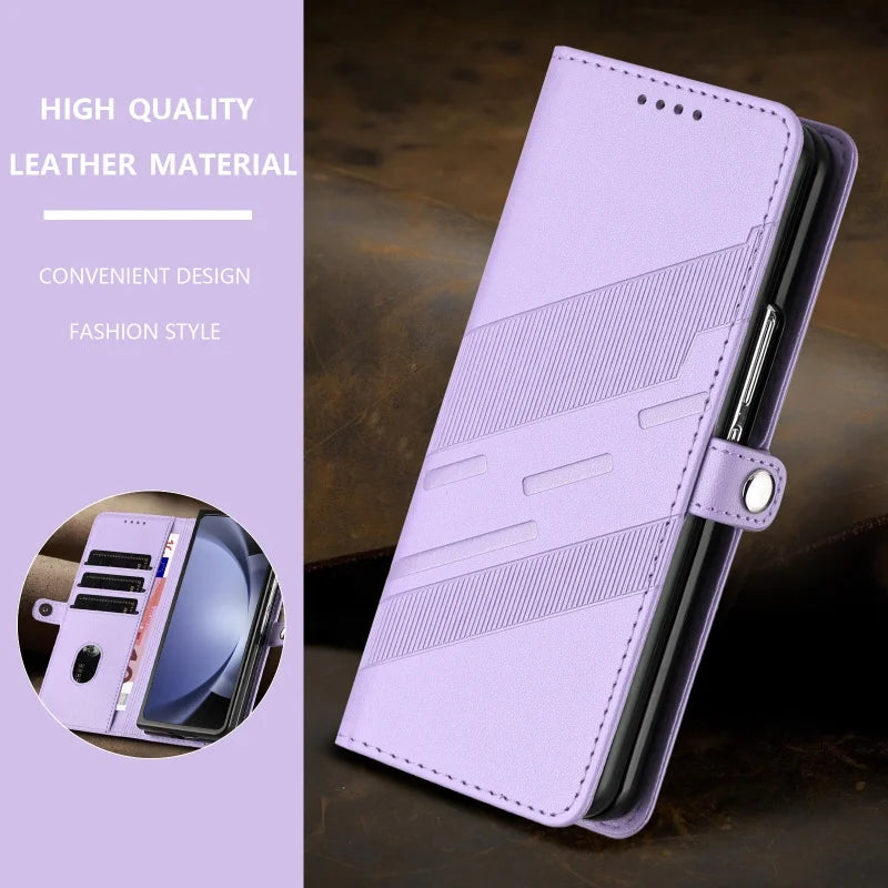 Thin Suede Leather Purse Phone Case for Samsung Galaxy Z Fold 7 6 5 4 3 Fold6 Fold5 Fold4 Fold3 Flip Stand Wallet Card Cover Bag