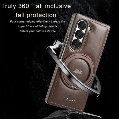 Z Fold7 Magnetic Electroplated Bracket Leather Flip Moblie Phone Case for Samsung Galaxy Z Fold 6 5 4 3 Protective Hard Cover