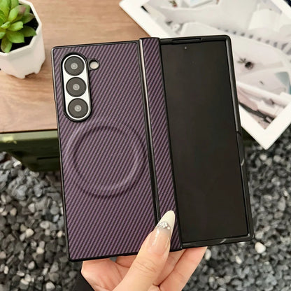 High end Carbon Fiber Magnetic Hinge Magsafe Phone Case For Samsung Galaxy Z Fold 7 6 5 4 3 5g Wireless Charging Bumper Cover