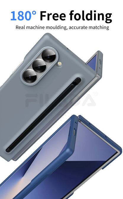 For Samsung Galaxy Z Fold 6 5 4 3 Case Color Skin Friendly Matte Elastic Pen Optional with Tempered Film Shockproof Hard Cover