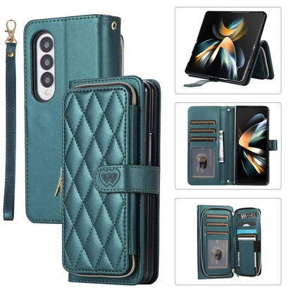Crossbody Lanyard Zip Leather Wallet Card Phone Case for Samsung Galaxy Z Fold 7 6 5 4 3 Luxury Wrist Rope Flip Stand Cover Bag