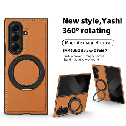 Ring Stand Magsafe Leather Case For Samsung Galaxy Z Fold 7 6 5 4 3 Z Fold7 Phone Case Magnetic Phone Cover Wireless Charging