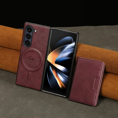 MagSafe Wireless Charging Leather Purse Phone Case For Samsung Galaxy Z Fold 7 6 5 4 3 Fold7 Fold6 Fold5 Flip Wallet Card Cover