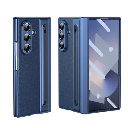 For Samsung Galaxy Z Fold 7 6 5 4 3 360° Folding Flap Leather Pen Groove Tempered Glass Film Drop Resistant Phone Case