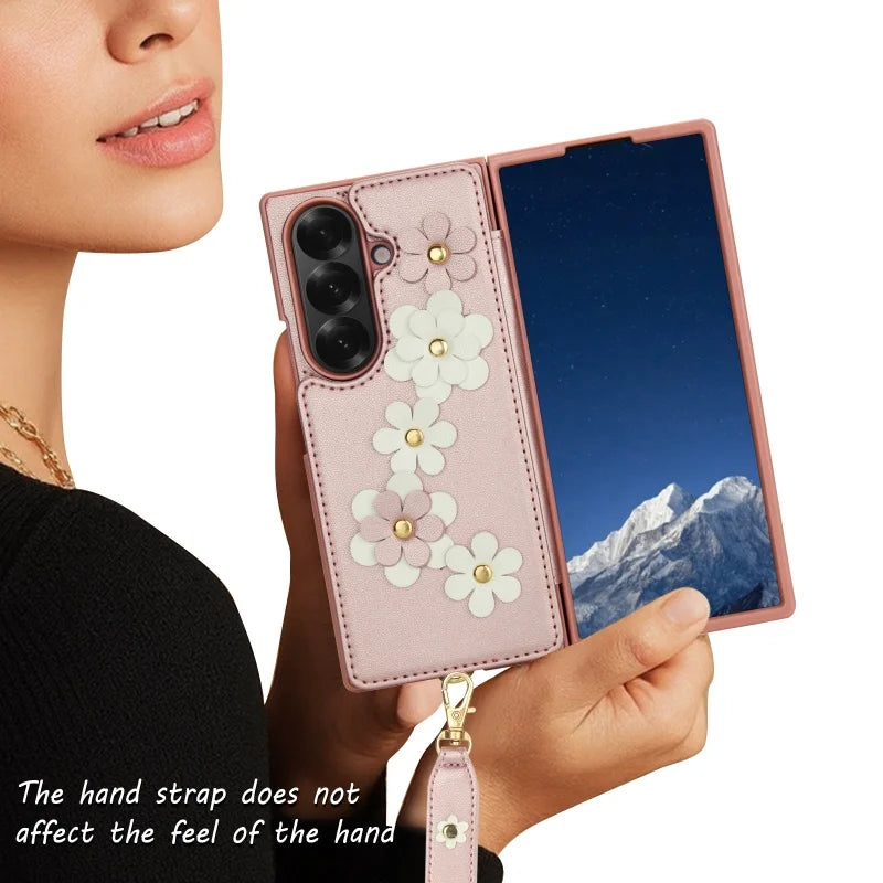 Long Lanyard Leather Wallet Card Slot Phone Case for Samsung Galaxy Z Fold 7 6 5 4 Wrist Strap Flip Purse Holder Cover Back Bag