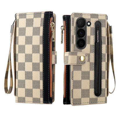 Leather Card Wallet With S Pen Solt Case For Samsung Galaxy Z Fold 6 5 4 3 2 ZFold6 Fold Multifunctional Zipper Protection Cover