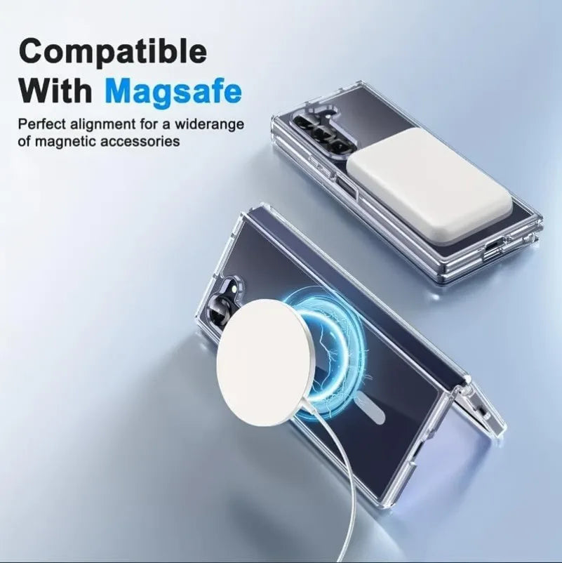 For Samsung Z Fold 7 Magsafe Case Luxury Transparent PC TPU Magnetic Wireless Charging Cover for Samsung Galaxy Z Fold 7 6 5 4 3