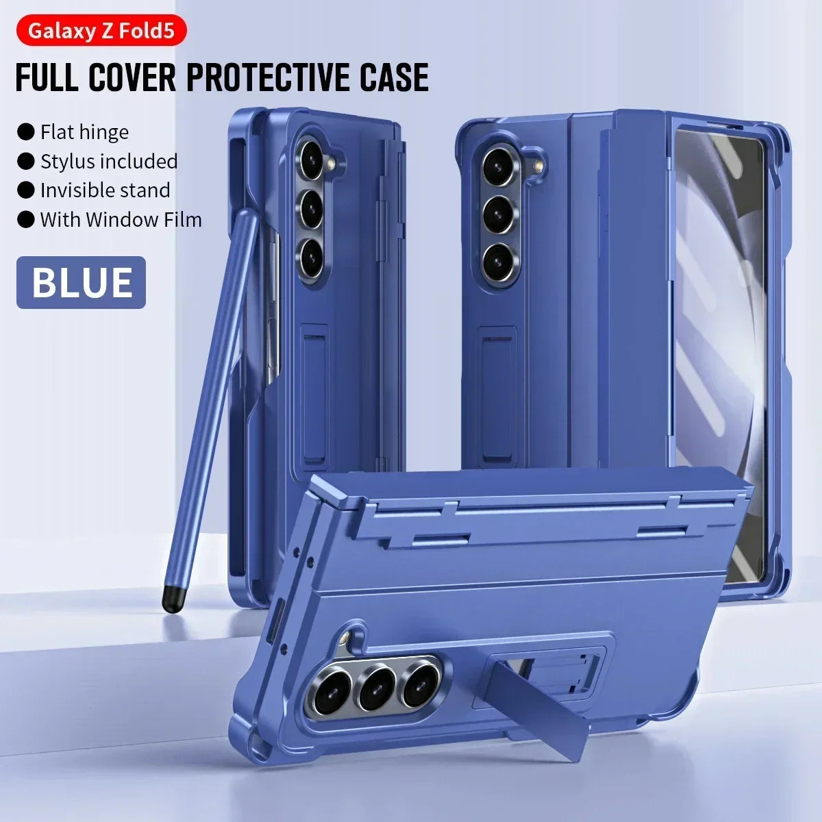 Included Pen Folding Stand Case for Samsung Galaxy Z Fold 6 5 4 3 5G Side Hinge Pen Slot Holder Protection Tempered Film Cover