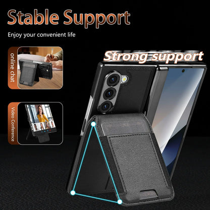 Stable Support Leather Magnetic Wallet Case for Samsung Galaxy Z Fold 7 ZFold 6 5 4 3 Tempered Glass with Hinge Protection Cover