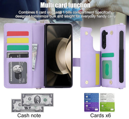 Ring Leather Zipper Wallet Card Slot Phone Case for Samsung Galaxy Z Fold 7 6 5 4 3 Shock Proof Flip Purse Holder Cover Hoesje