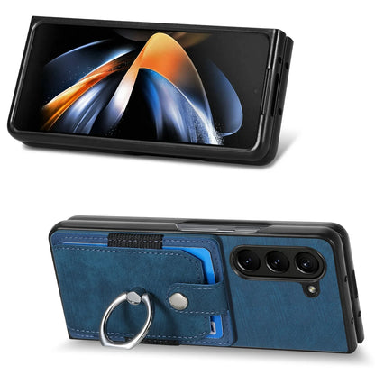 Z Fold 7 Retro Pu Leather Phone Case for Samsung Galaxy Z Fold 6 5 4 3 Magnetic Hardware Ring&buckle Card Slot Bag Bracket Cover