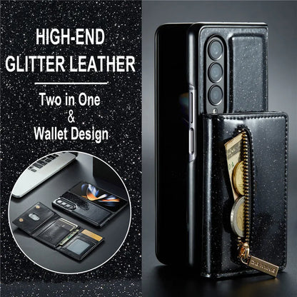 Glitter Magnetic Leather Zip Wallet Phone Case For Samsung Galaxy Z Fold 5 4 3