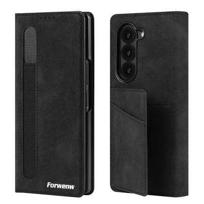 Forwenw Luxury Card Bag Holder Leather Case for Galaxy Z Fold 7 Fold 6 Fold 5 Fold 4 Fold 3 Pen Slot Holder Folding Cover Funda
