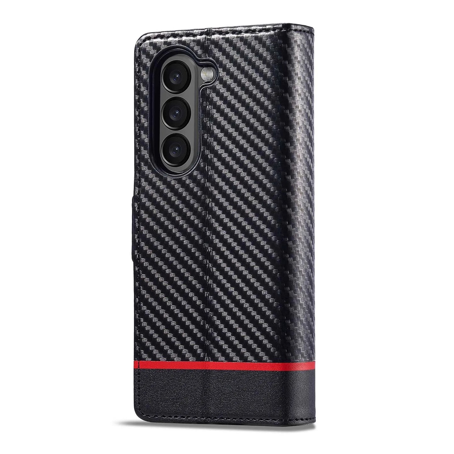 ZFold 7 Carbon Fiber Texture Phone Case for Samsung Galaxy Z Fold 7 6 5 4 3 W23 W22 5G Buckle Pu Leather Card Slot Holder Wallet