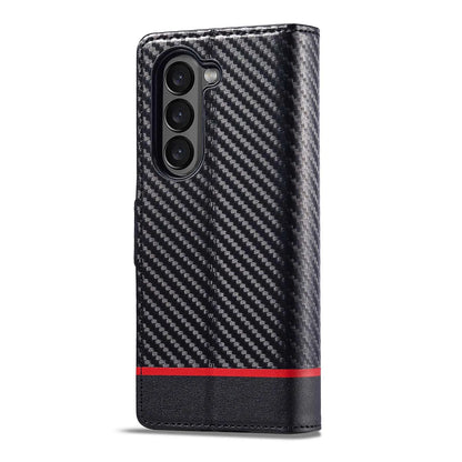 ZFold 7 Carbon Fiber Texture Phone Case for Samsung Galaxy Z Fold 7 6 5 4 3 W23 W22 5G Buckle Pu Leather Card Slot Holder Wallet