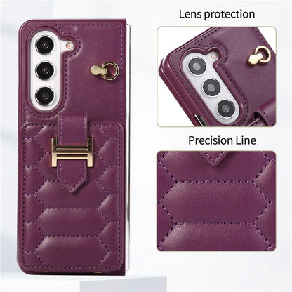Crossbody Lanyard Leather Phone Case for Samsung Galaxy Z Fold 6 5 4 3 Fold6 Fold5 Fold4 Fold3 Wrist Rope Wallet Card Cover Etui