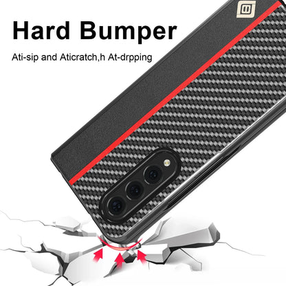 ZFold 7 Phone Case for Samsung Galaxy Z Fold 7 Fold6 5 4 3 5G Carbon Fiber Red Vertical Stripes PU Leather Slim Protective Cover