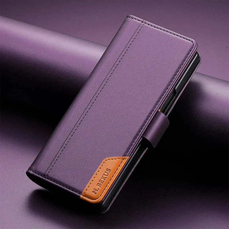 Luxury Magnetic Anti-theft Brush Leather Wallet Card Slot Phone Case for Samsung Galaxy Z Fold 7 6 5 4 3 Purse Holder Cover Etui