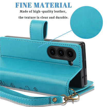 Lanyard Leather Zipper Wallet Multi Card Phone Case for Samsung Galaxy Z Fold 7 6 5 4 3 Fold6 Fold5 Fold4 Fold3 Flip Stand Cover