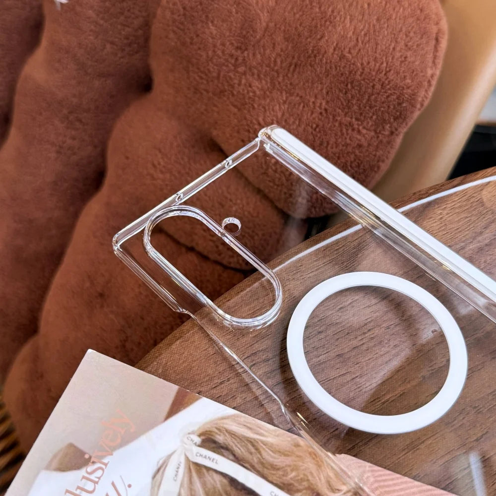 for Magsafe Transparent Hard Acrylic Case for Samsung Galaxy Z Fold 7 6 5 4 zfold Fold7 Magnetic Clear Shockproof Slim Cover