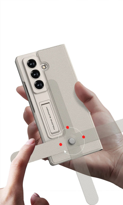 Fold7 Film+Phone Case for Samsung Galaxy Z Fold 7 Card Holder Magnetic Buckle Wallet Flip Wireless Charging Stand Leather Cover