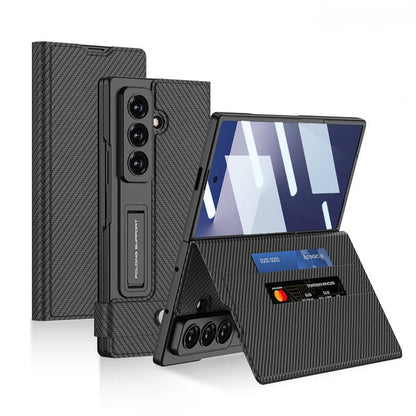 Fold7 Film+Phone Case for Samsung Galaxy Z Fold 7 Card Holder Magnetic Buckle Wallet Flip Wireless Charging Stand Leather Cover