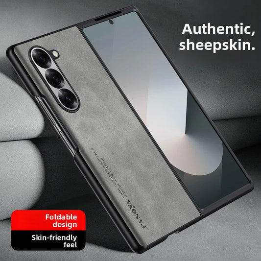 Luxury Sheepskin Leather TPU Camera Protect Sheepskin Fold Soft Phone Case for Samsung Galaxy Z Fold 7 6 5 4 3 Skin Feel Cover