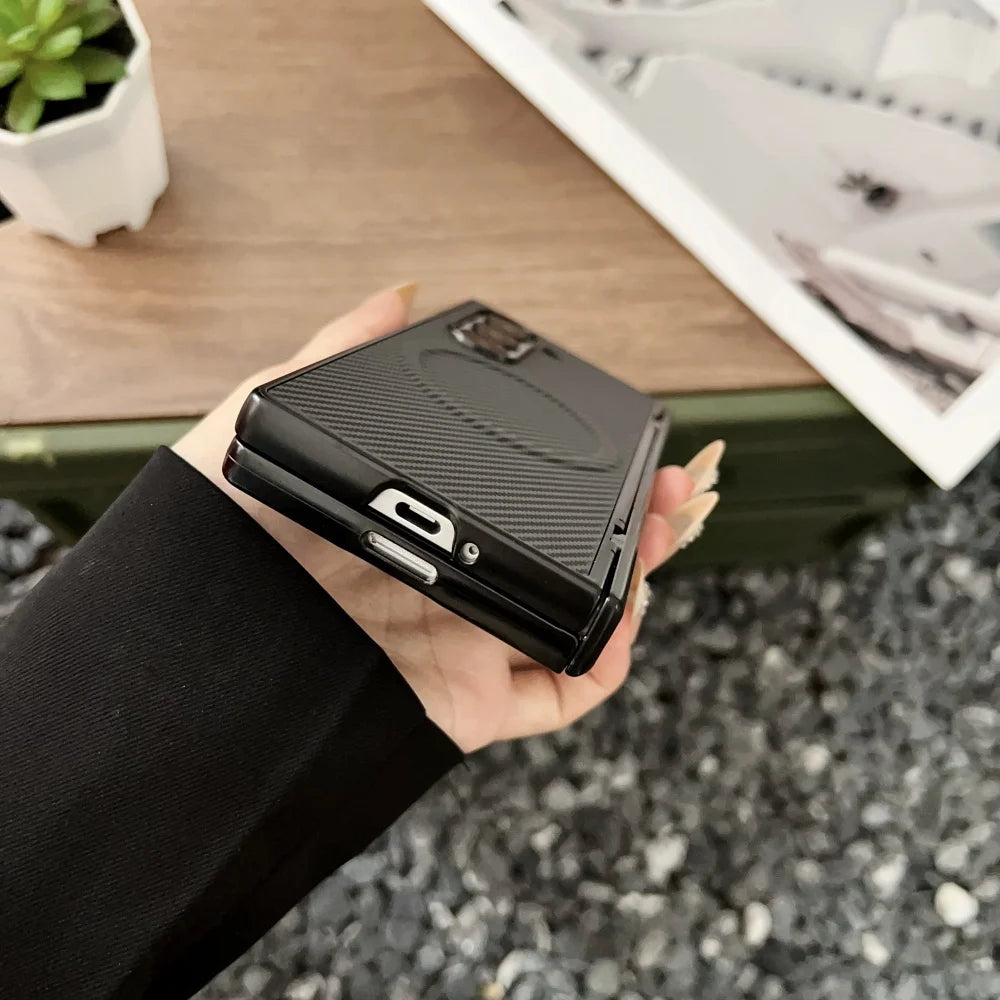 High end Carbon Fiber Magnetic Hinge Magsafe Phone Case For Samsung Galaxy Z Fold 7 6 5 4 3 5g Wireless Charging Bumper Cover