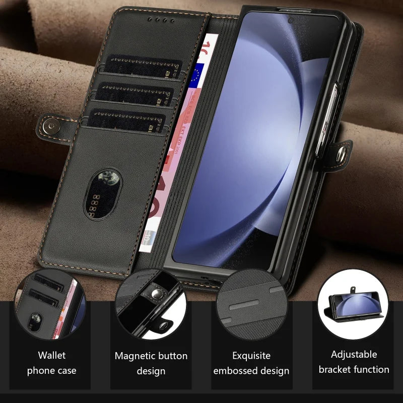 Thin Suede Leather Purse Phone Case for Samsung Galaxy Z Fold 7 6 5 4 3 Fold6 Fold5 Fold4 Fold3 Flip Stand Wallet Card Cover Bag