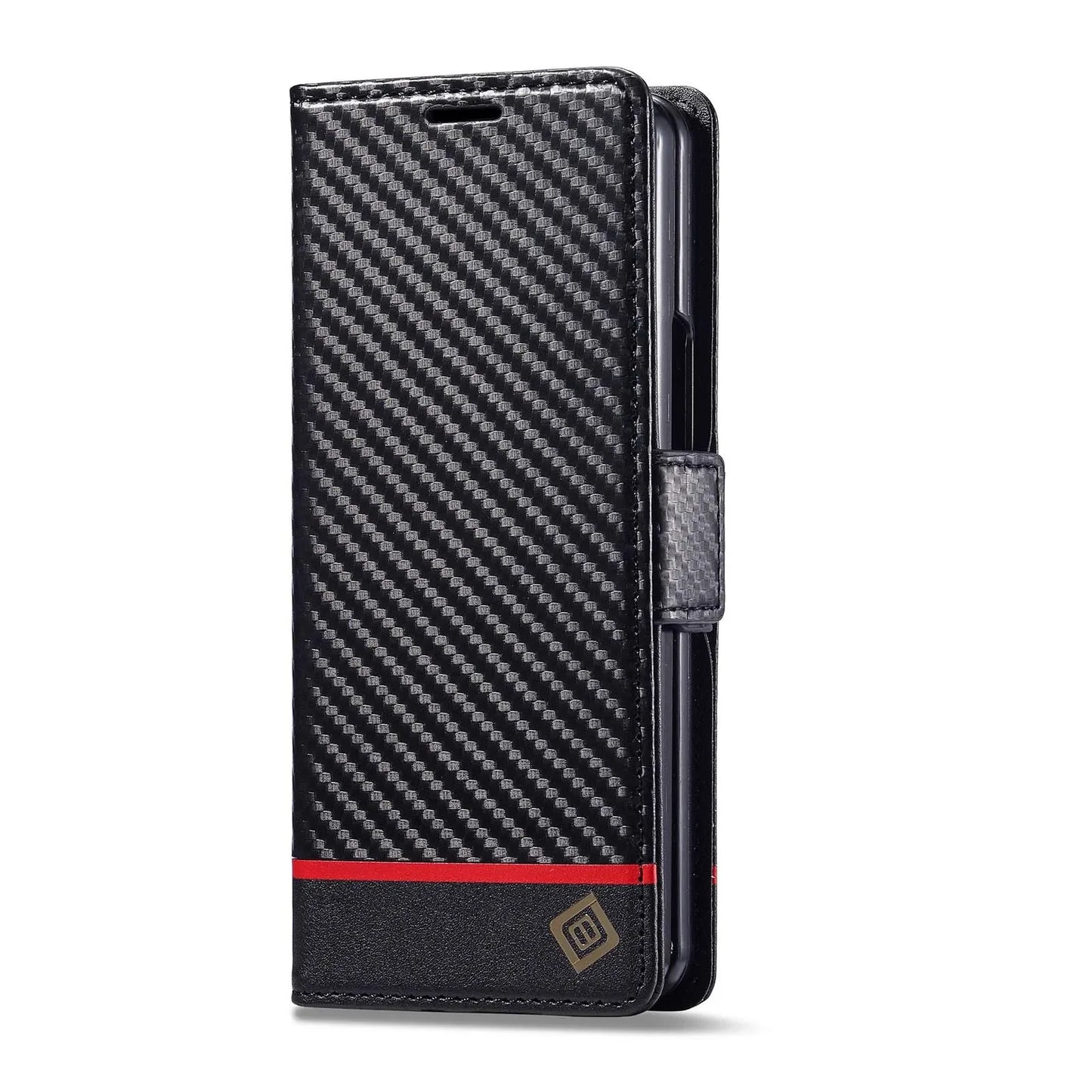 ZFold 7 Carbon Fiber Texture Phone Case for Samsung Galaxy Z Fold 7 6 5 4 3 W23 W22 5G Buckle Pu Leather Card Slot Holder Wallet